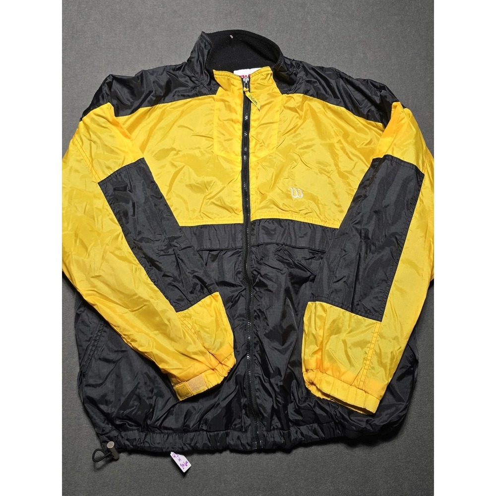 Vintage Wilson Windbreaker Jacket XL Black Yellow‎ Full Zip Nylon Retro 90s